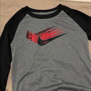 Nike Kids Gray and Black Long Sleeve Tee with Red Graphic
